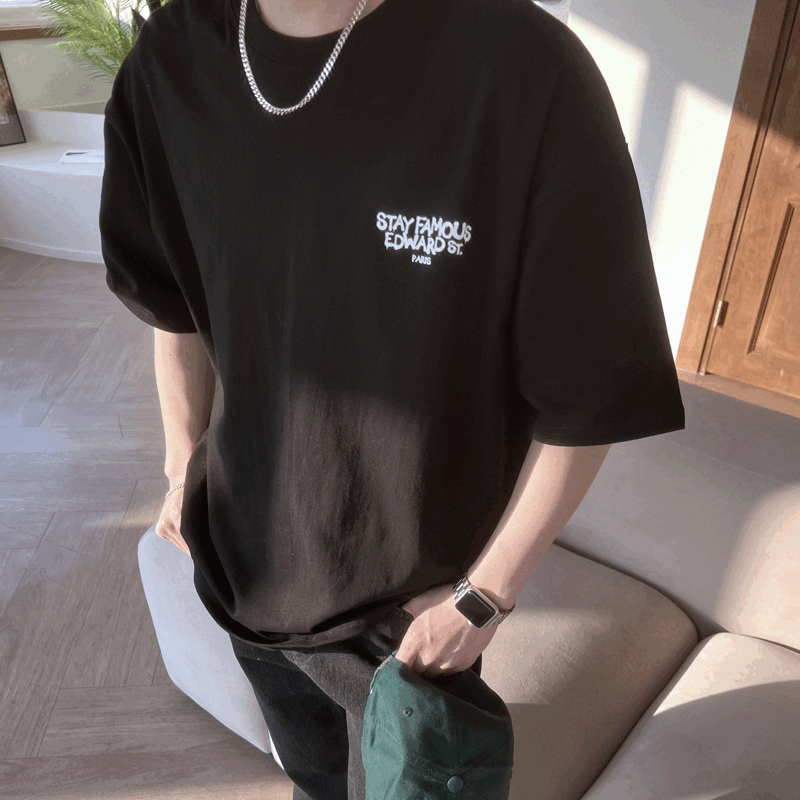 [2컬러]카스 남자 오버 루즈핏 스마일 반팔 티셔츠