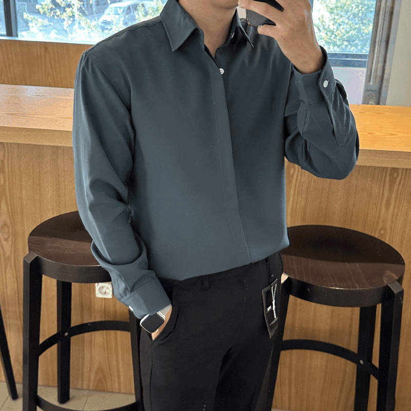 [1+1할인][국산][M~2XL] 남자 링클프리 구김없는 히든 버튼 셔츠 - 8color
